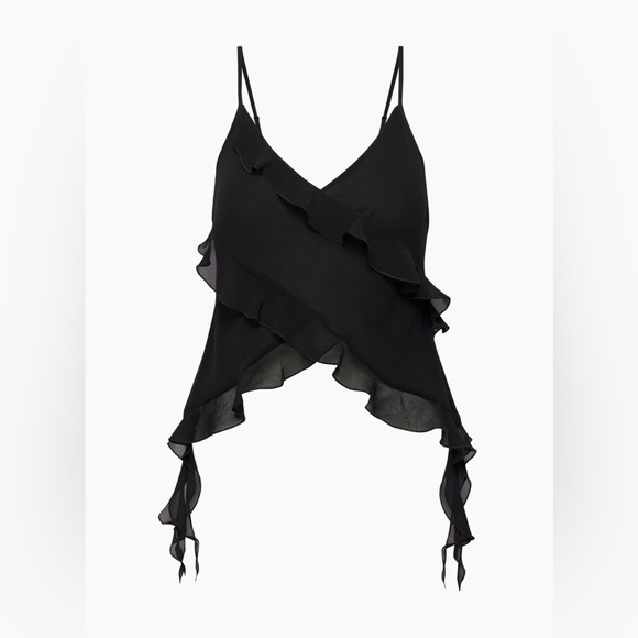 NWT Aritzia Wilfred Eminence Top in Black Size Small Ruffled chiffon camisole - Picture 8 of 13
